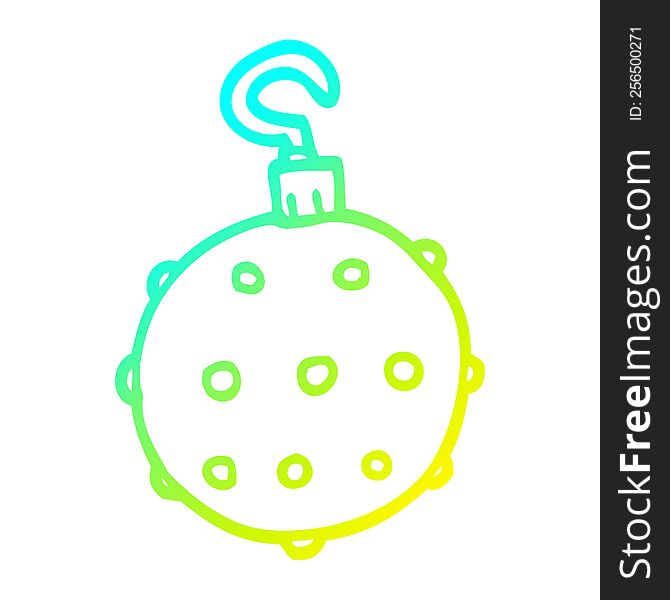 cold gradient line drawing of a cartoon golden xmas bauble