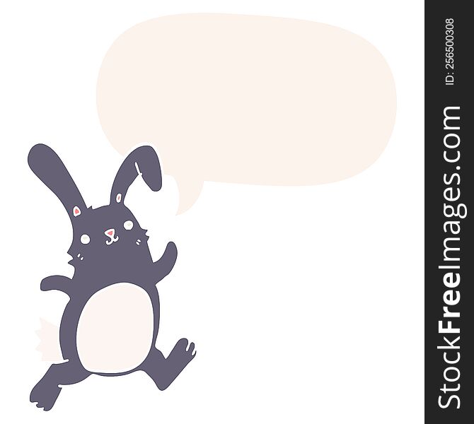 Cartoon Rabbit Running And Speech Bubble In Retro Style