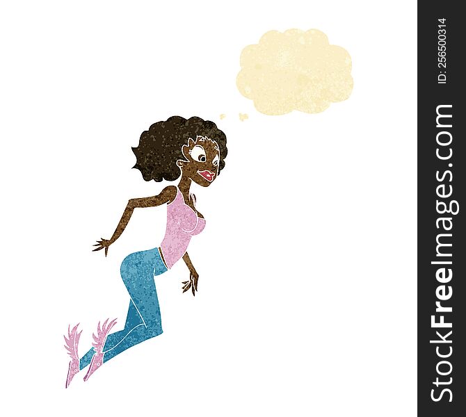 Cartoon Flying Woman With Thought Bubble