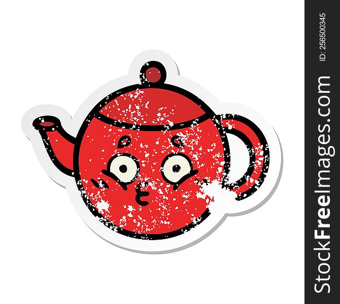 Distressed Sticker Of A Cute Cartoon Teapot