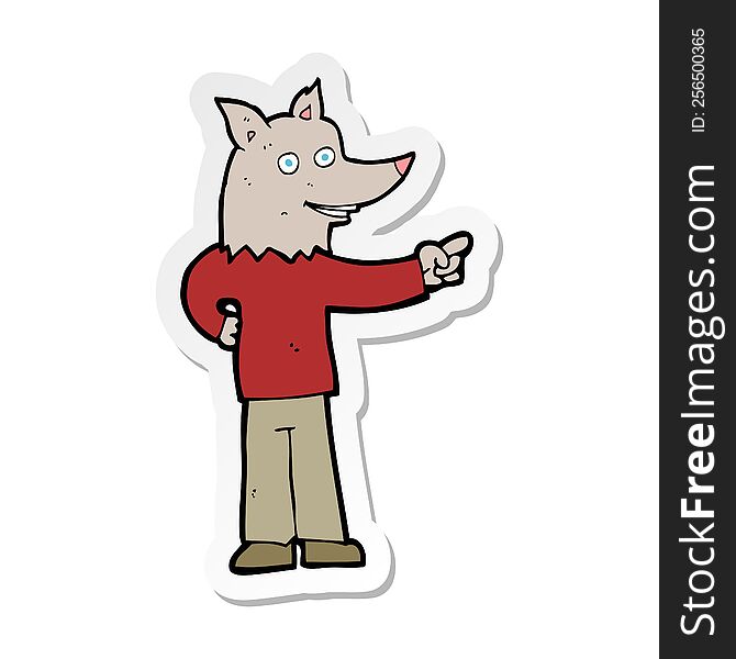 Sticker Of A Cartoon Wolf Man Pointing