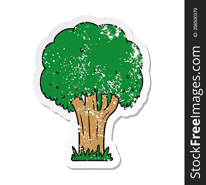 Distressed Sticker Cartoon Doodle Of A Summer Tree