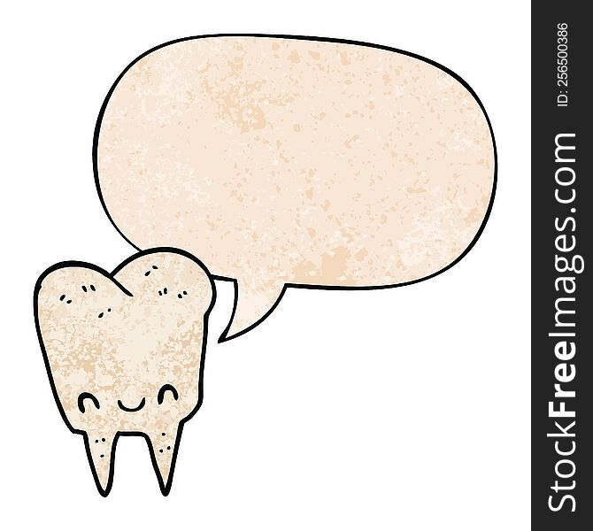Cartoon Tooth And Speech Bubble In Retro Texture Style