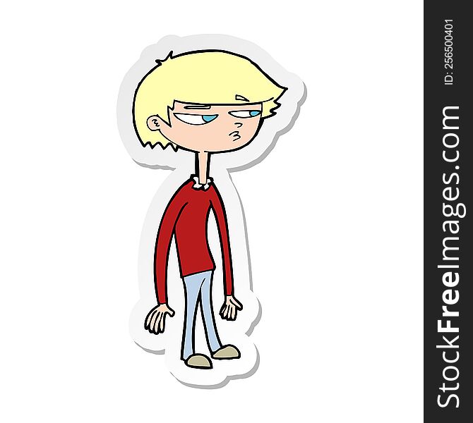 Sticker Of A Cartoon Suspicious Boy