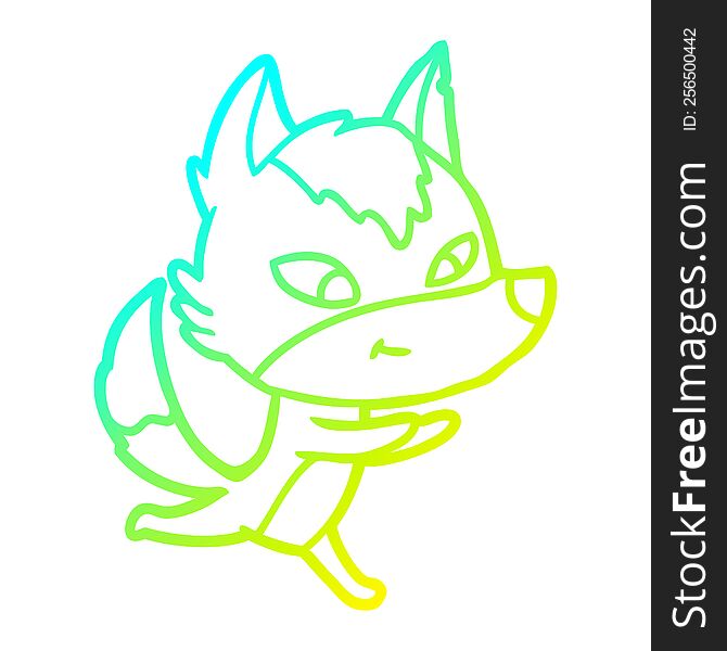 Cold Gradient Line Drawing Friendly Cartoon Wolf Running