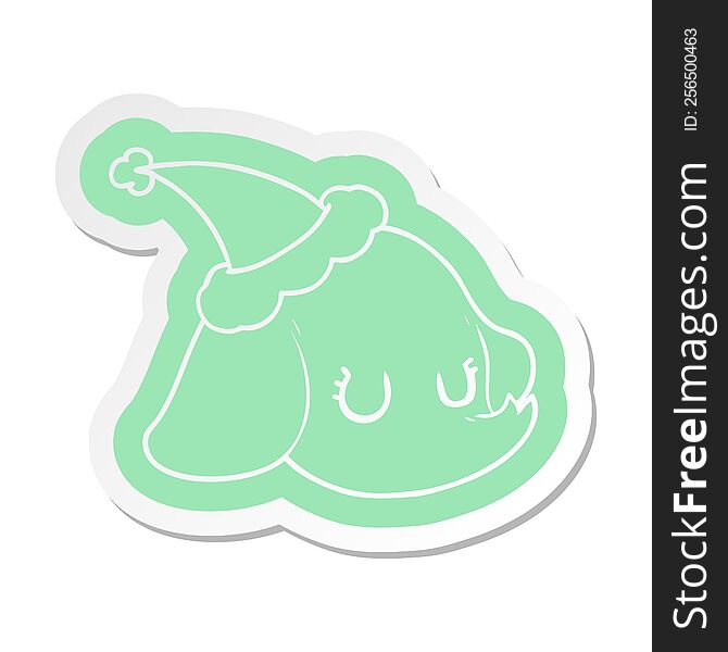 Cartoon  Sticker Of A Elephant Face Wearing Santa Hat