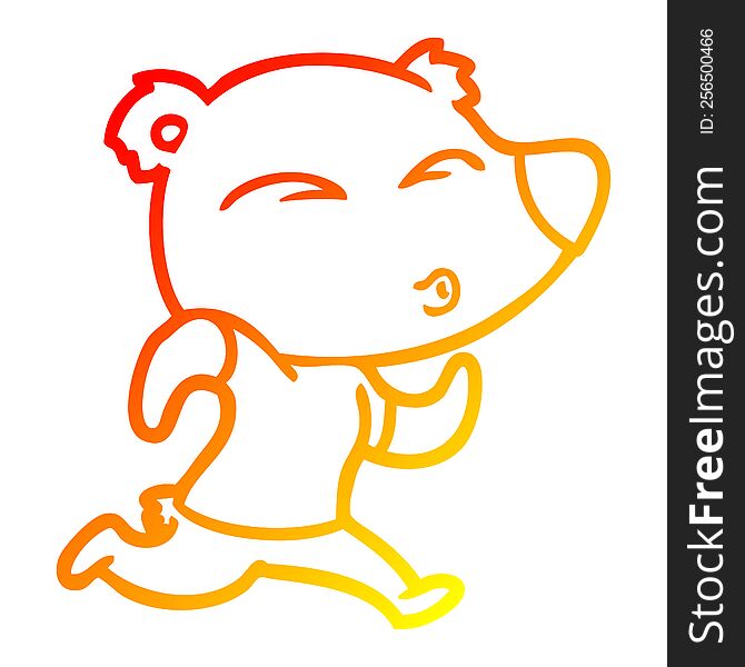 warm gradient line drawing of a cartoon jogging bear