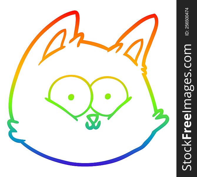 Rainbow Gradient Line Drawing Cartoon Cat Face