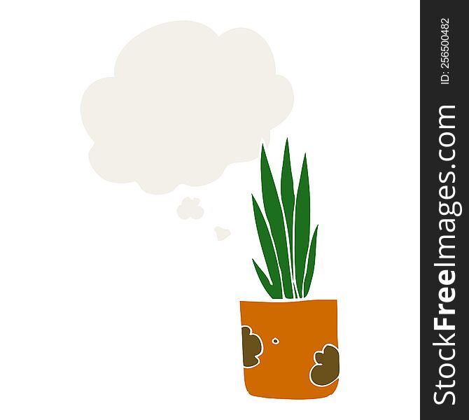 Cartoon House Plant And Thought Bubble In Retro Style