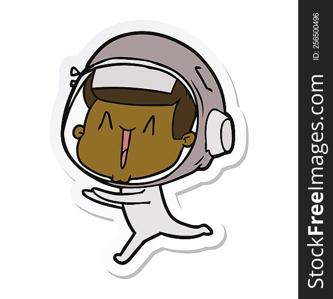 Sticker Of A Happy Cartoon Astronaut Running