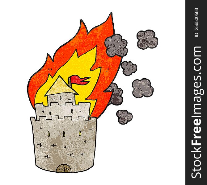 freehand textured cartoon burning castle