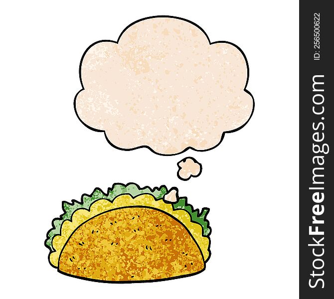 cartoon taco with thought bubble in grunge texture style. cartoon taco with thought bubble in grunge texture style