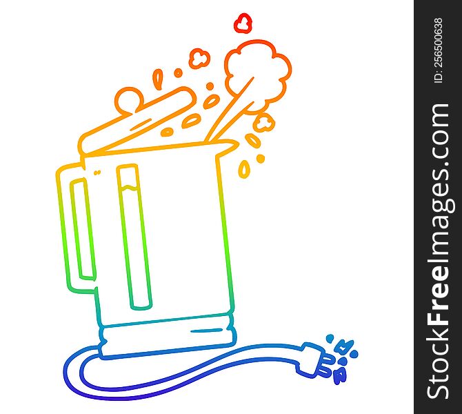 rainbow gradient line drawing of a cartoon electric kettle boiling