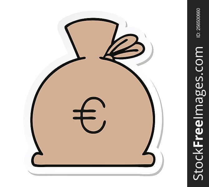 sticker of a cute cartoon bag of money