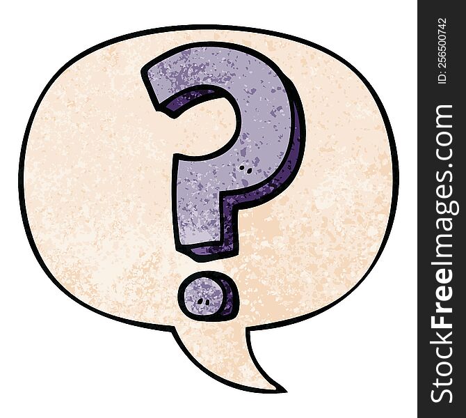 cartoon question mark with speech bubble in retro texture style