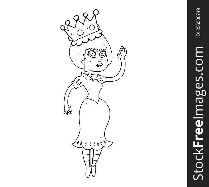 Black And White Cartoon Vampire Queen Waving