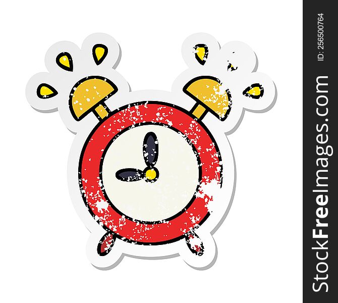Distressed Sticker Of A Cute Cartoon Ringing Alarm Clock