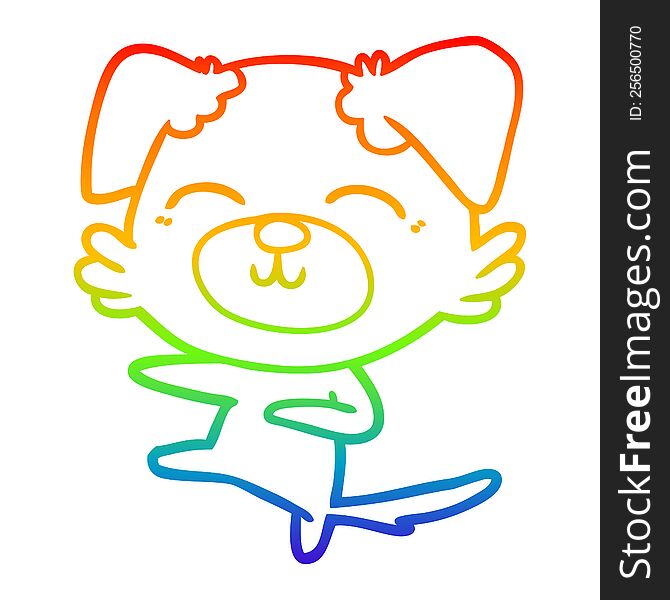 rainbow gradient line drawing of a cartoon dog kicking