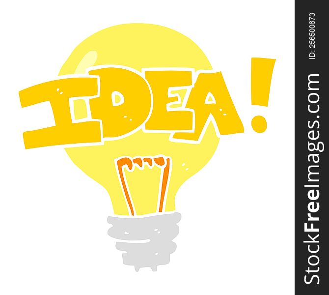 Flat Color Illustration Of A Cartoon Idea Light Bulb Symbol