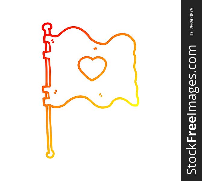 Warm Gradient Line Drawing Cartoon Flag With Love Heart