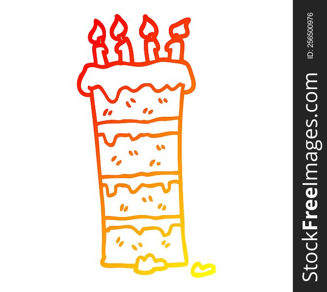 Warm Gradient Line Drawing Huge Cartoon Birthday Cake