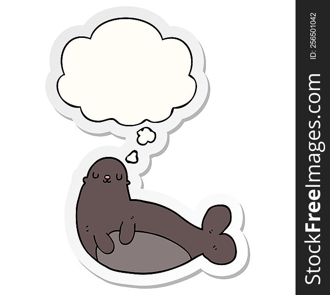 cartoon seal with thought bubble as a printed sticker