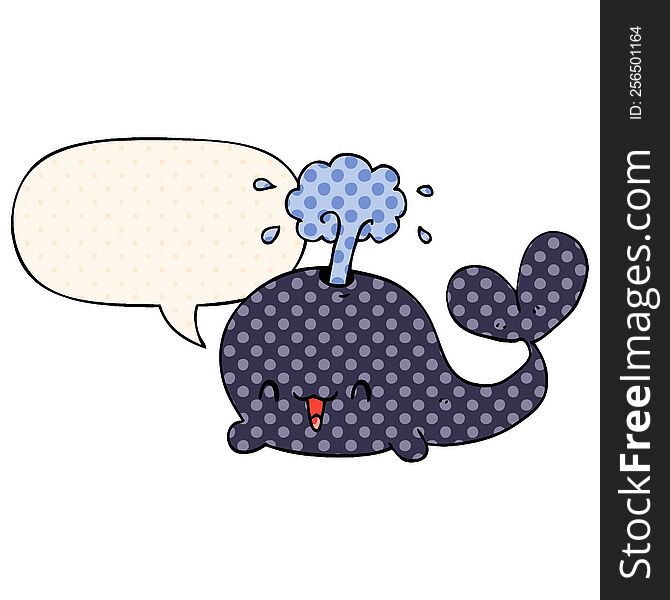 cartoon whale with speech bubble in comic book style