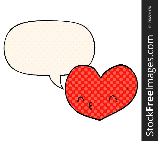Cartoon Heart And Face And Speech Bubble In Comic Book Style