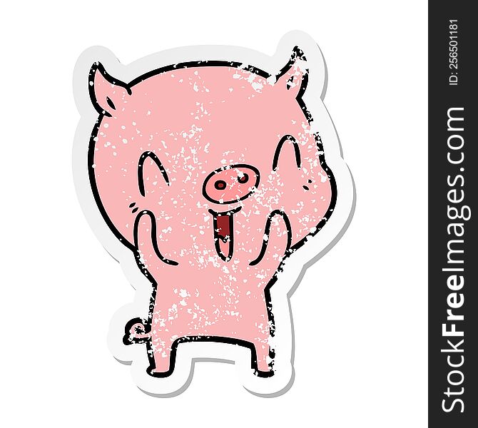 Distressed Sticker Of A Happy Cartoon Pig
