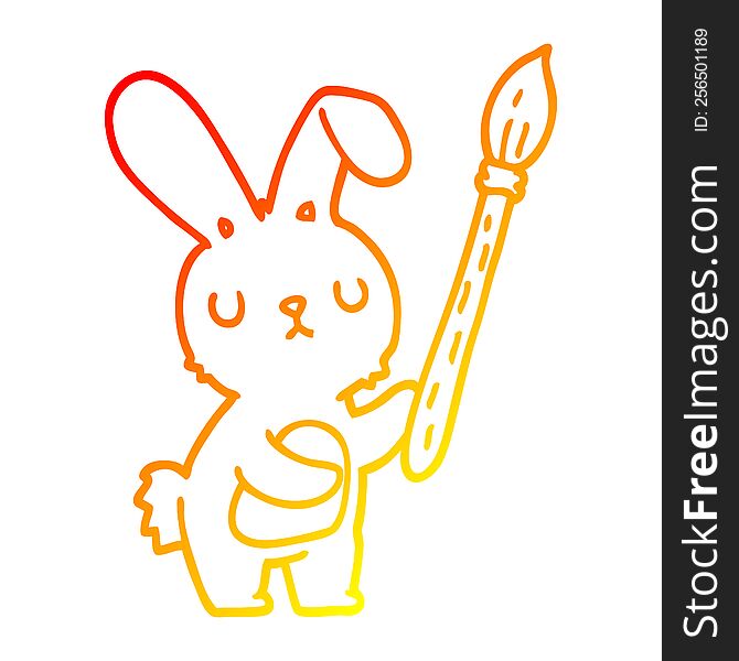 Warm Gradient Line Drawing Cartoon Rabbit With Paint Brush