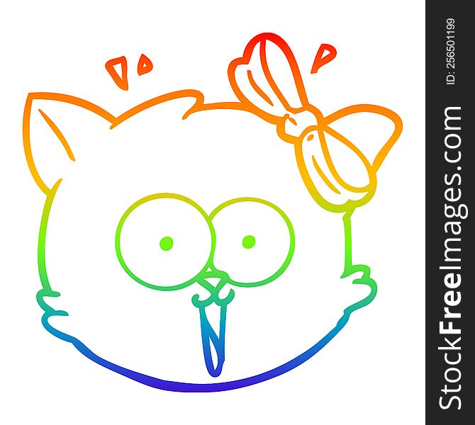 Rainbow Gradient Line Drawing Cartoon Surprised Cat Face