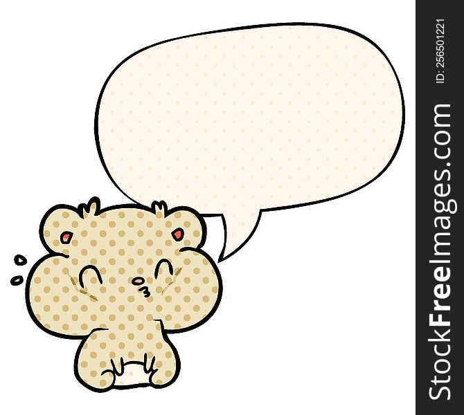 Cartoon Hamster And Full Cheek Pouches And Speech Bubble In Comic Book Style