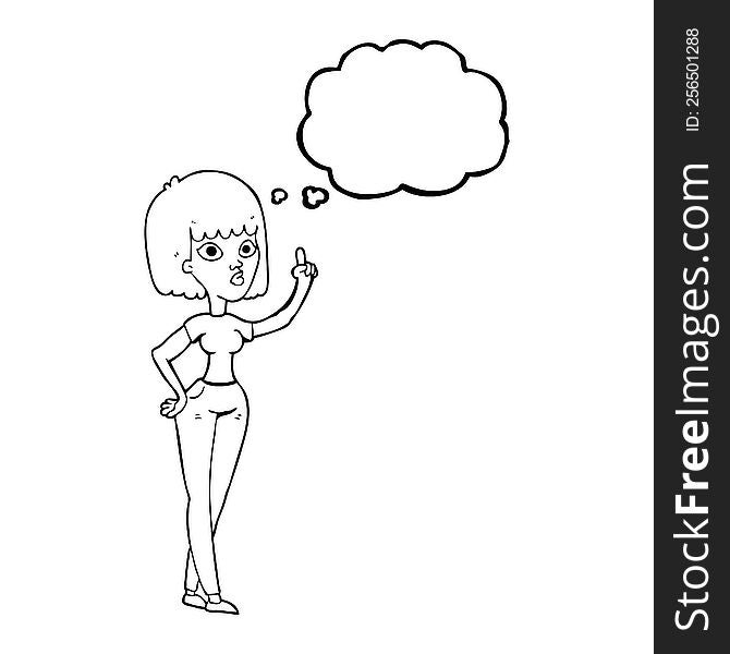 freehand drawn thought bubble cartoon woman with idea