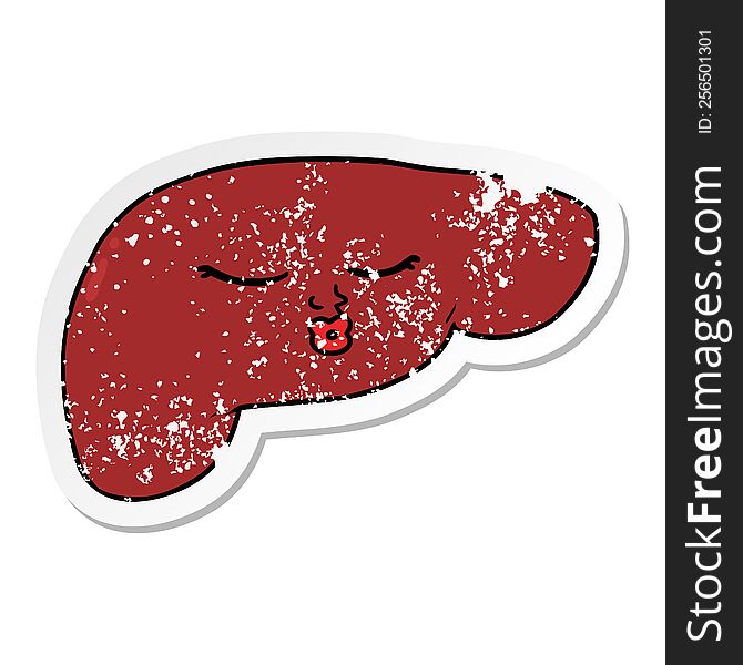 distressed sticker of a cartoon pretty liver