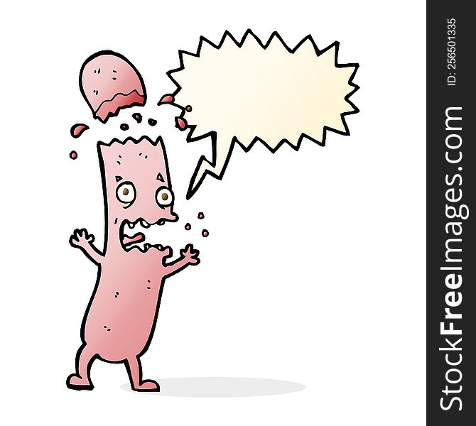 Cartoon Undercooked Sausage With Speech Bubble