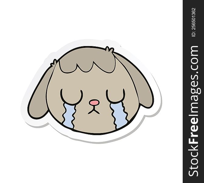 sticker of a cartoon dog face crying