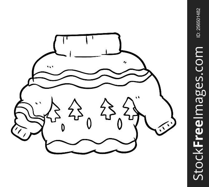 line drawing of a embarrassing christmas jumper. line drawing of a embarrassing christmas jumper