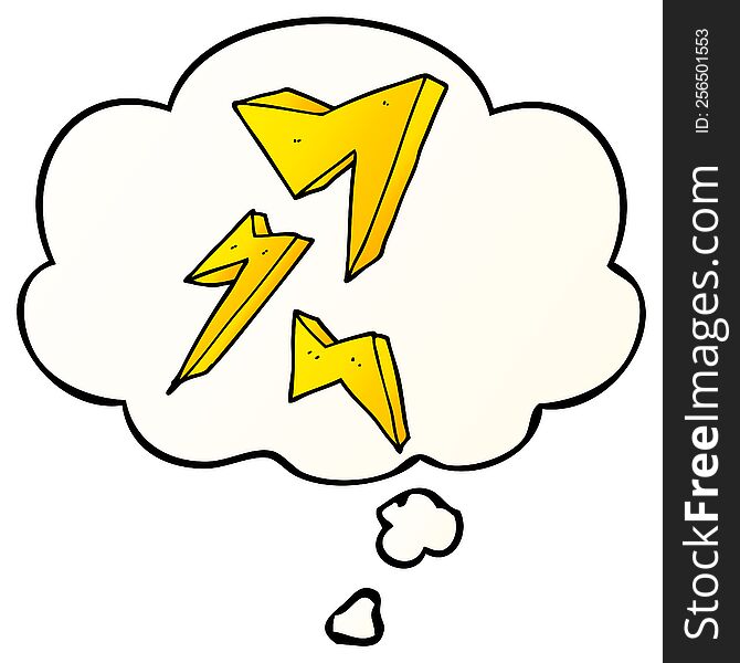 Cartoon Lightning Bolt And Thought Bubble In Smooth Gradient Style