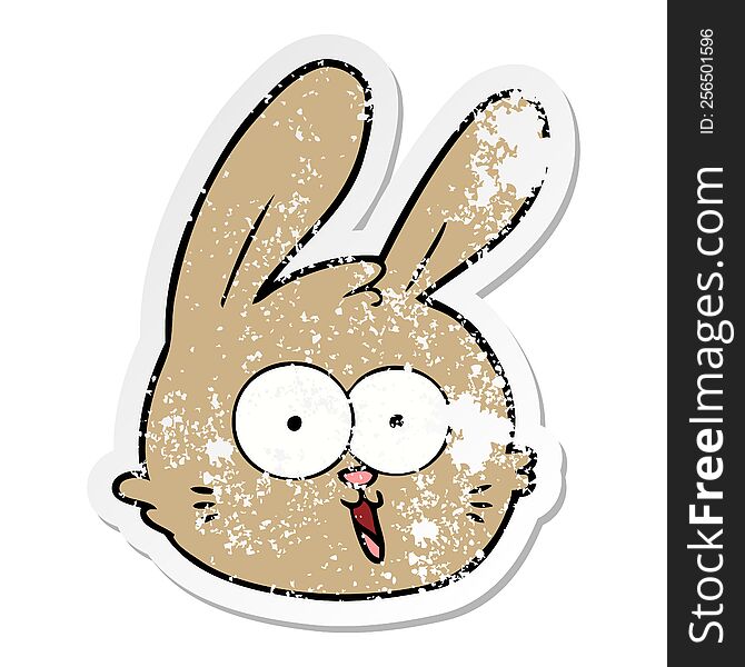 Distressed Sticker Of A Cartoon Rabbit Face