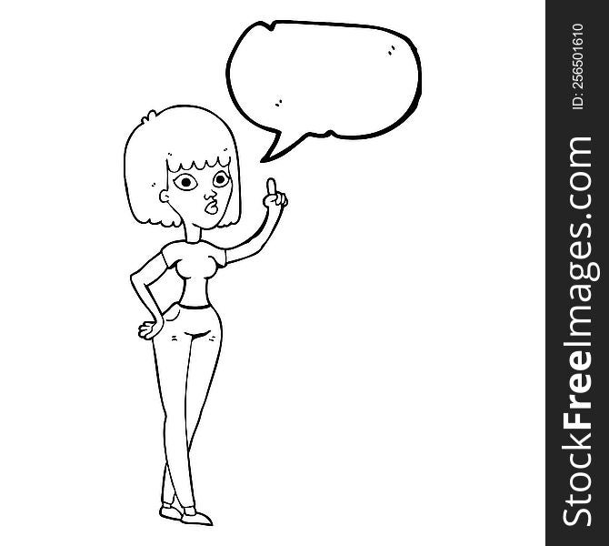 freehand drawn speech bubble cartoon woman with idea