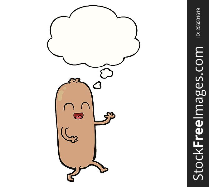 Cartoon Dancing Sausage And Thought Bubble