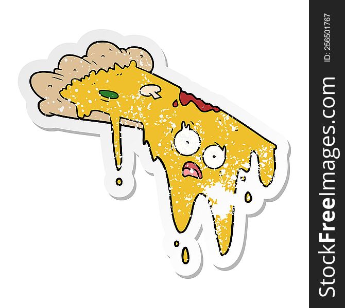 Distressed Sticker Of A Melting Pizza Cartoon