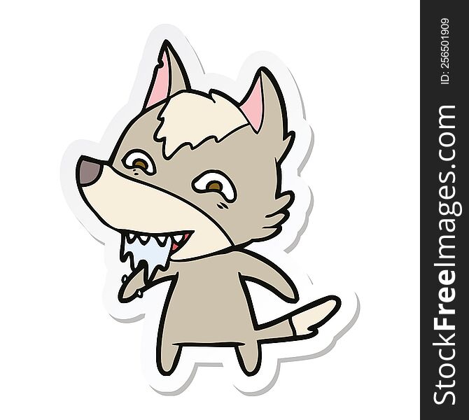 sticker of a cartoon hungry wolf