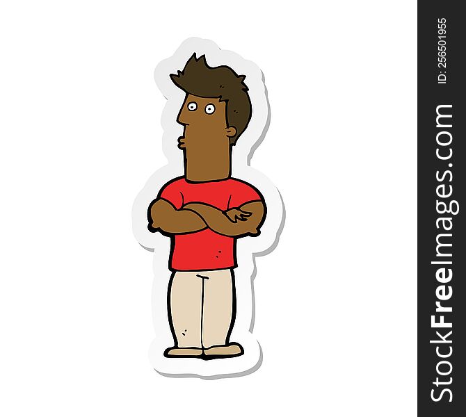 Sticker Of A Cartoon Man With Folded Arms