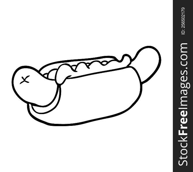 line drawing of a fresh tasty hot dog. line drawing of a fresh tasty hot dog