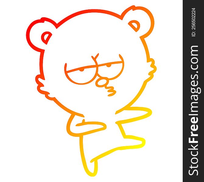 warm gradient line drawing of a bored bear cartoon dancing