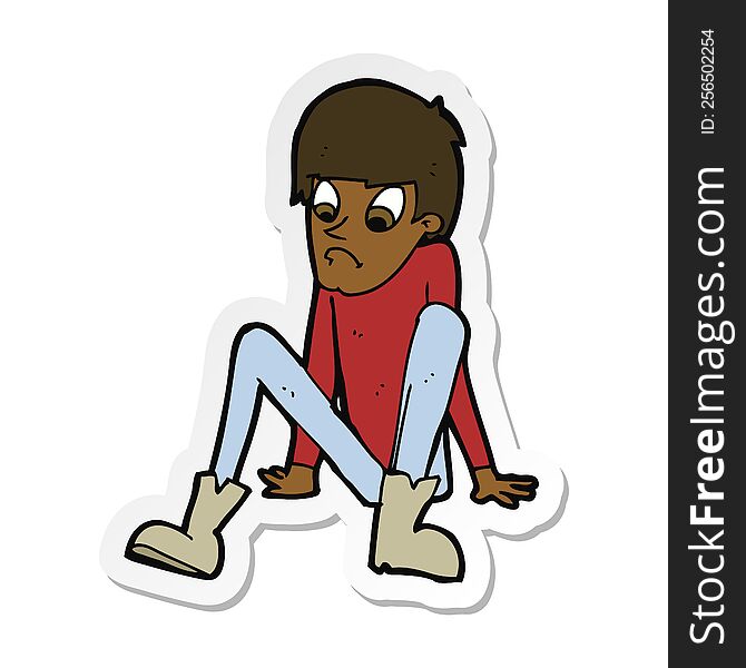 sticker of a cartoon boy sitting on floor