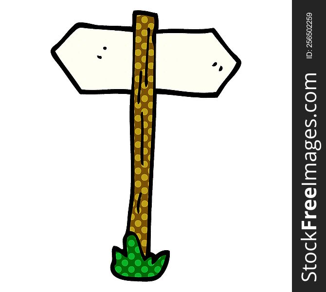 Cartoon Doodle Painted Direction Sign Posts