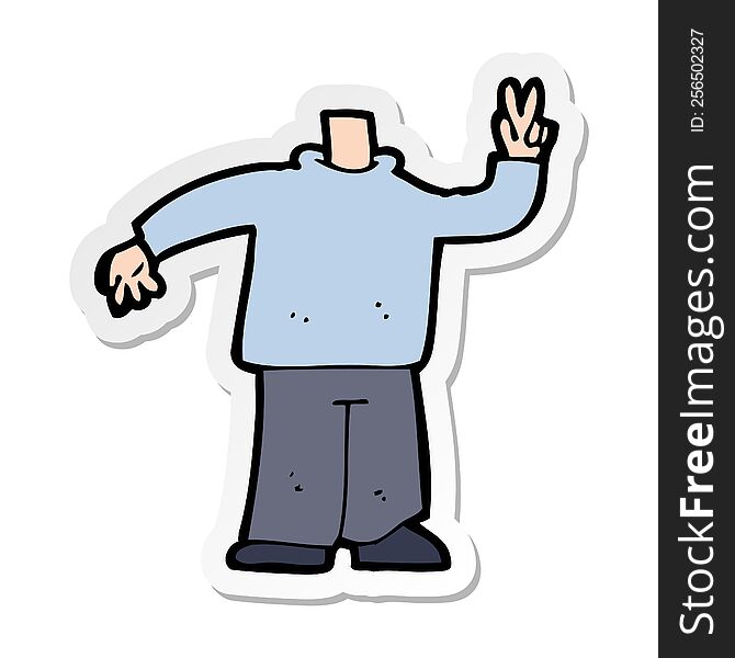 sticker of a cartoon body giving peace sign