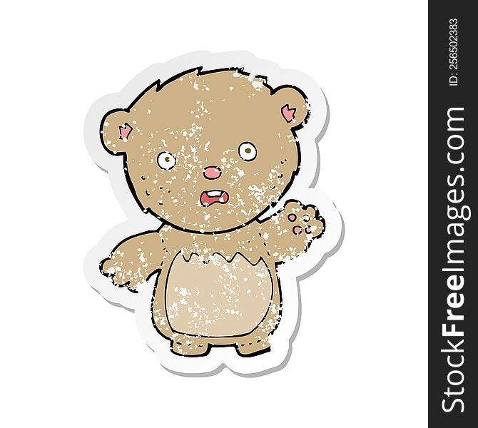 Retro Distressed Sticker Of A Cartoon Worried Teddy Bear